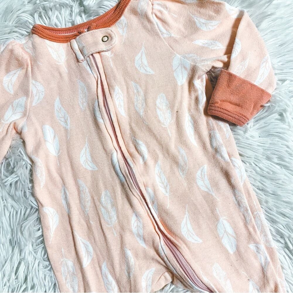 CLOUD ISLAND • Peach + Rust Boho Feather Print Zip Sleeper Onesie